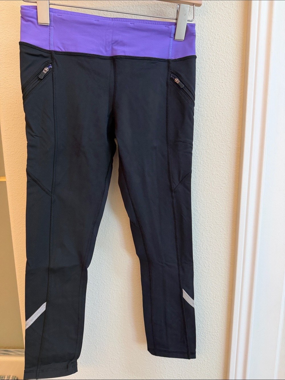 Lululemon athletica Black Athletic Leggings with Purple Waistband